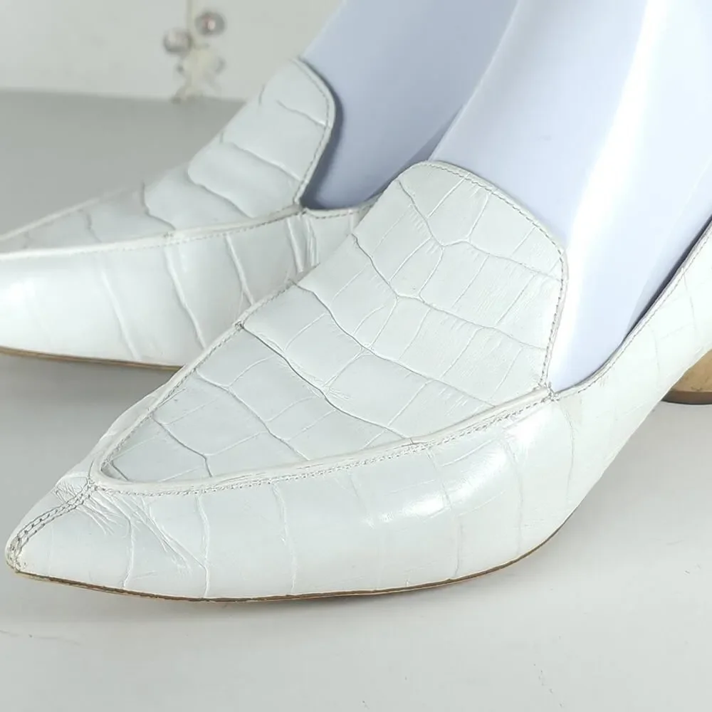 Jeffrey Campbell Viona Women's US 7 Ivory Croc Embossed Leather Wood Heel Shoes